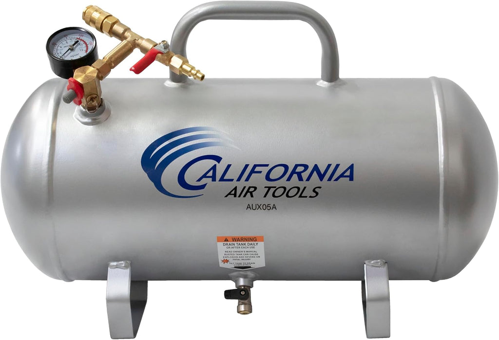 California Air Tools CAT-AUX05A Lightweight Portable Aluminum Air Tank, 5 Gallon, Silver