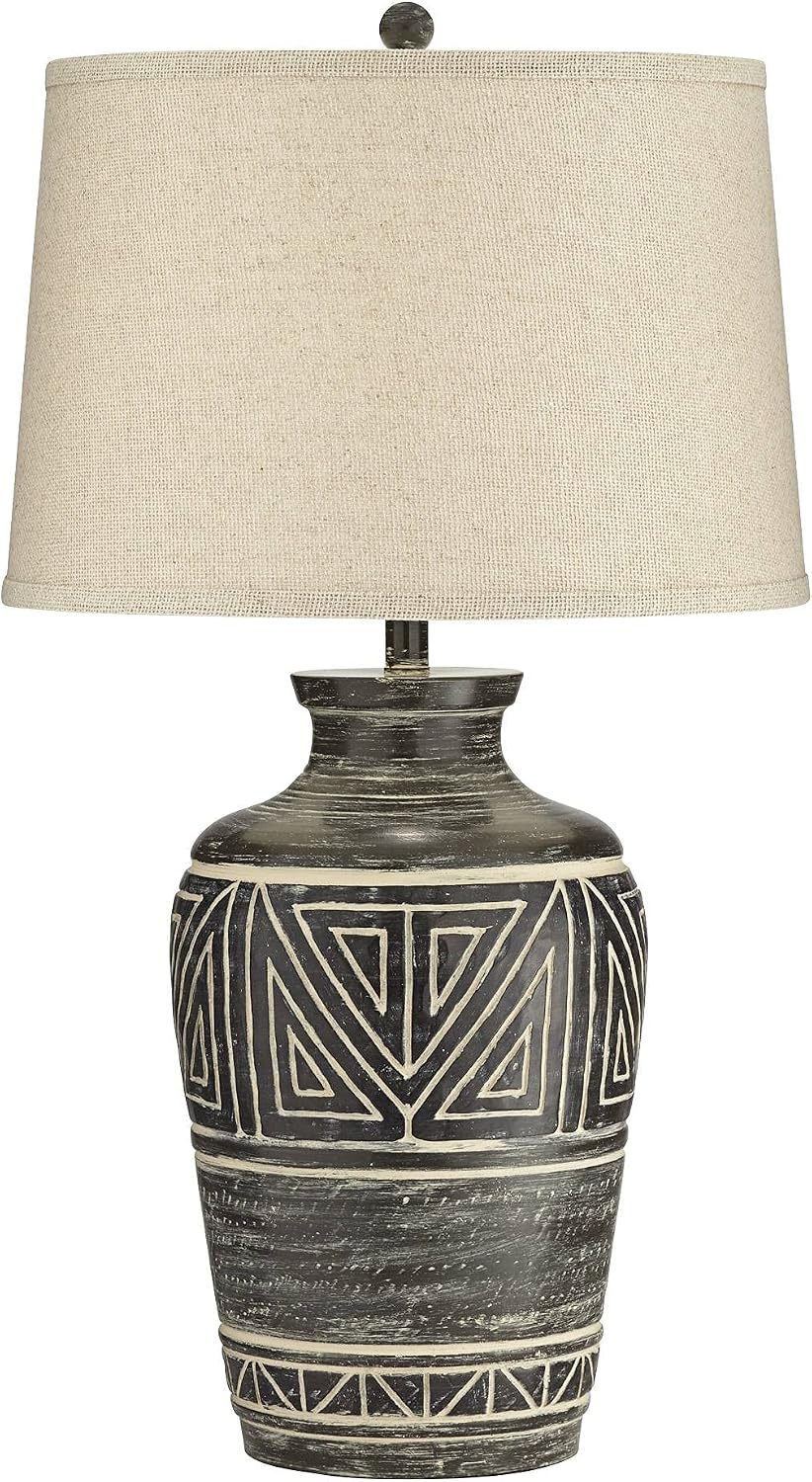 John Timberland Miguel Farmhouse Rustic Southwest Jar Table Lamp with Dimmer and USB Charging Port 32' Tall Earth Tone Linen Fabric Drum Shade for Living Room Bedroom House Bedside Nightstand Home
