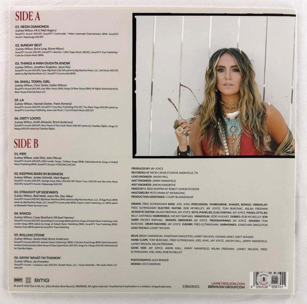Lainey Wilson Signed Autograph Album Vinyl Record LP - Sayin' What I'm Thinkin' B with Beckett Authentication BAS COA - Country Music Beauty - Sexy Abby on Yellowstone - Tougher Sayin' What I'm Thinkin' Bell Bottom Country Whirlwind
