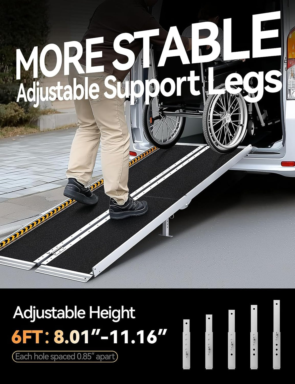 FACHNUO 6 Feet Portable Wheelchair Ramp with Sopport Legs, Non-Skid Aluminum Handicap Ramps, Folding Threshold Wheel Chair Ramp for Home Steps, Stairs, Entry, Threshold, Doorways, 800LBS Capacity