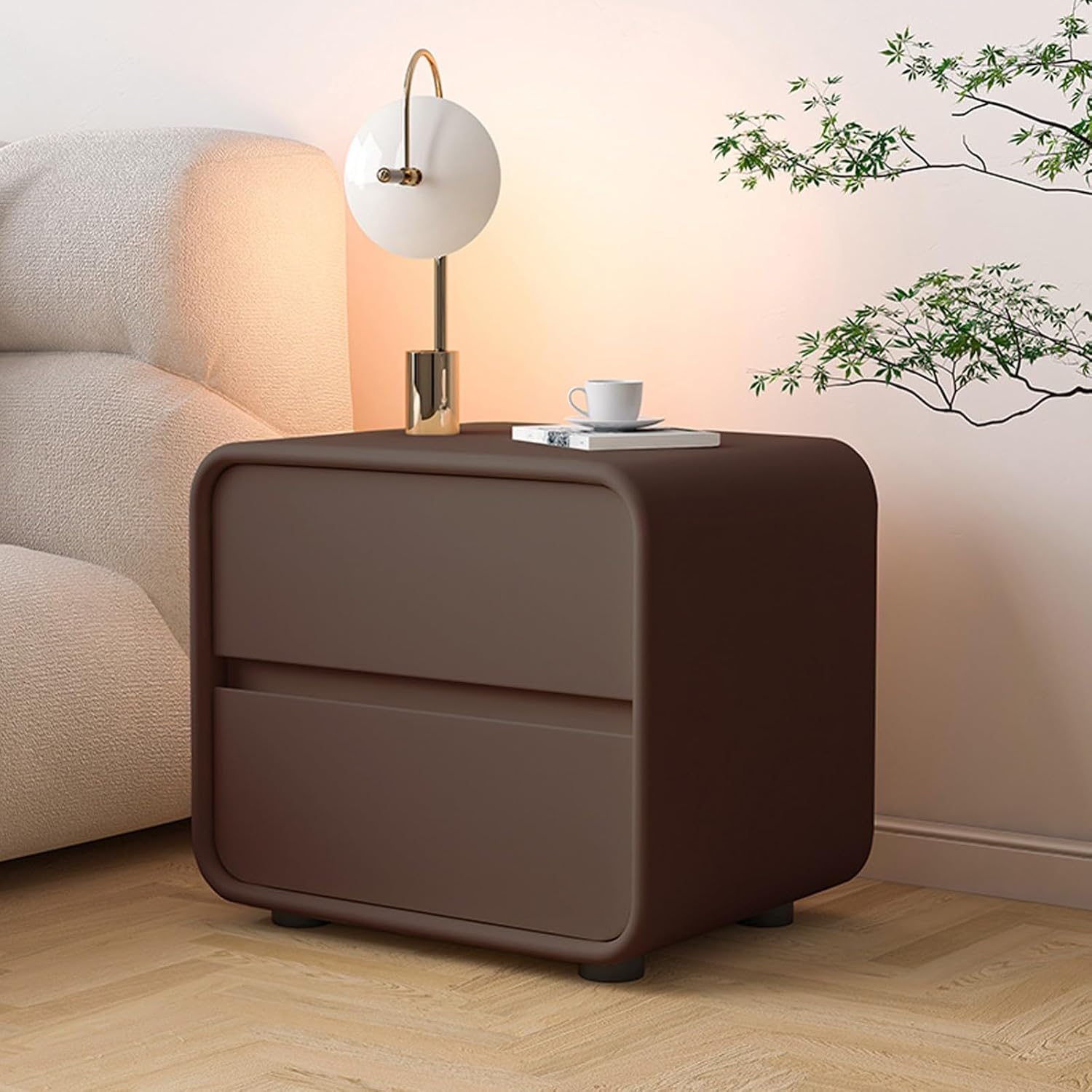 2 Drawer Bedside Cabinet Nightstand with Charging Station Modern End Table Night Stand Storage Units for Bedroom Living Room