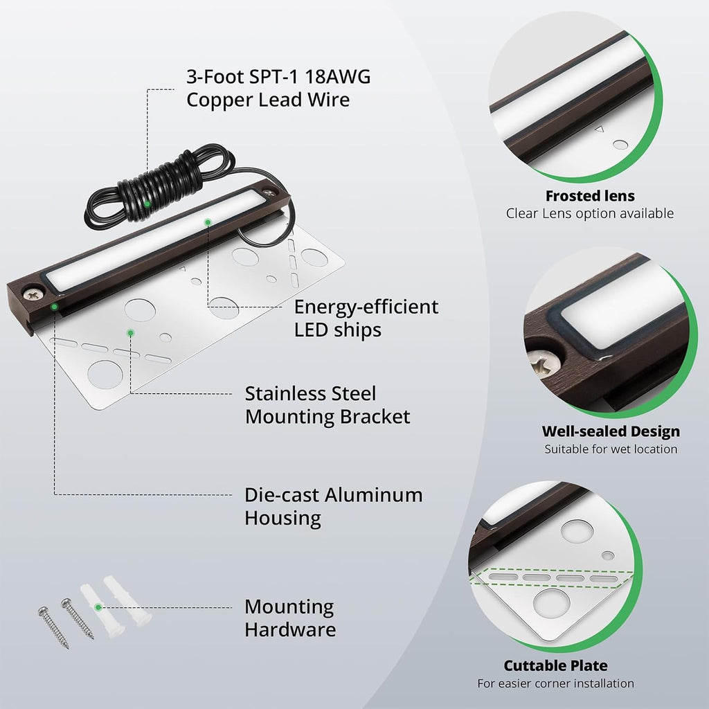 GKOLED 20Pack 6.8 Inches Hardscape Lights, Low Voltage Retaining Wall Lighting with Frosted Lens, 12V AC/DC Paver Light with 1.5W 2700K LED Chips, Outdoor Landscape Step Lights, Die-cast Aluminum