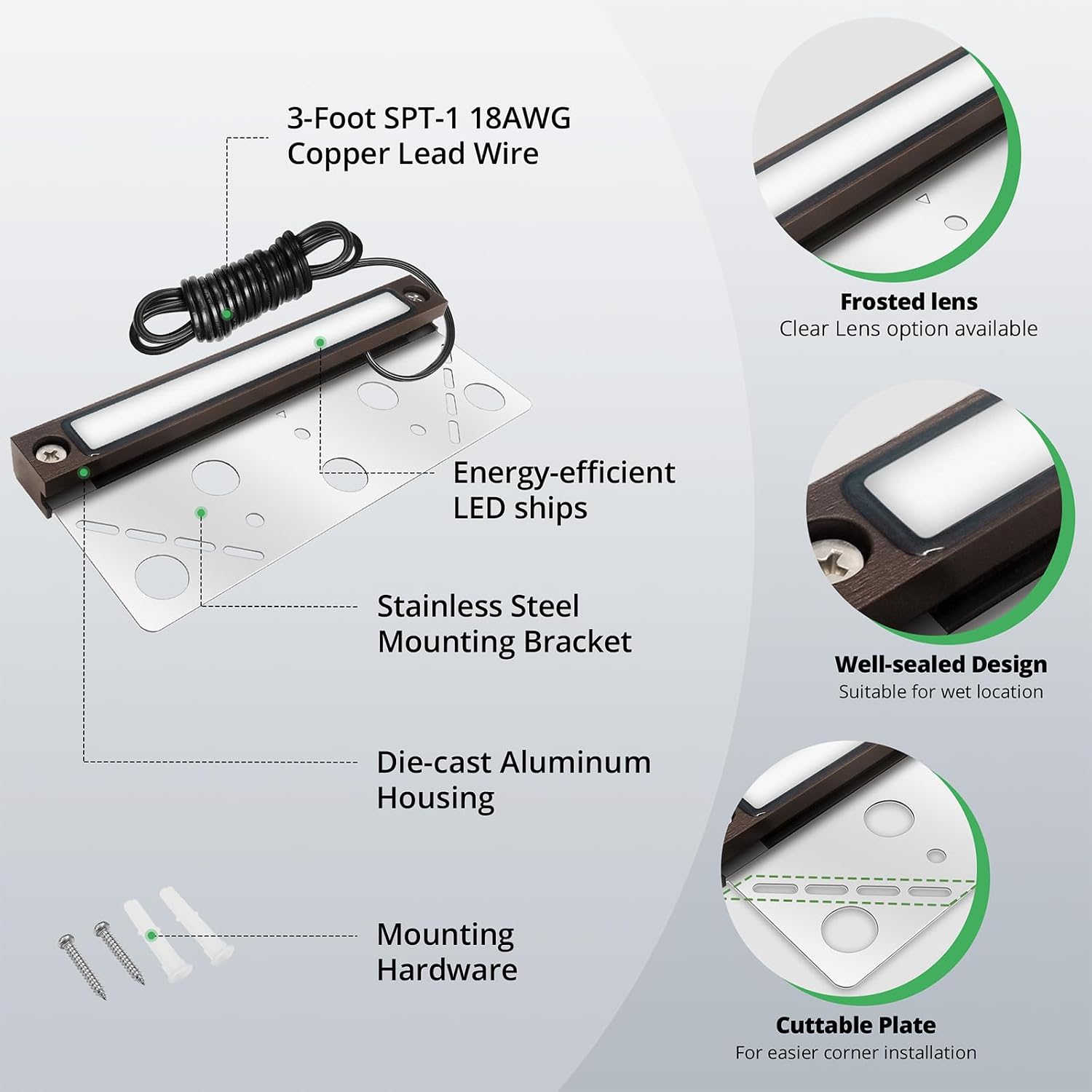 GKOLED 20Pack 6.8 Inches Hardscape Lights, Low Voltage Retaining Wall Lighting with Frosted Lens, 12V AC/DC Paver Light with 1.5W 2700K LED Chips, Outdoor Landscape Step Lights, Die-cast Aluminum