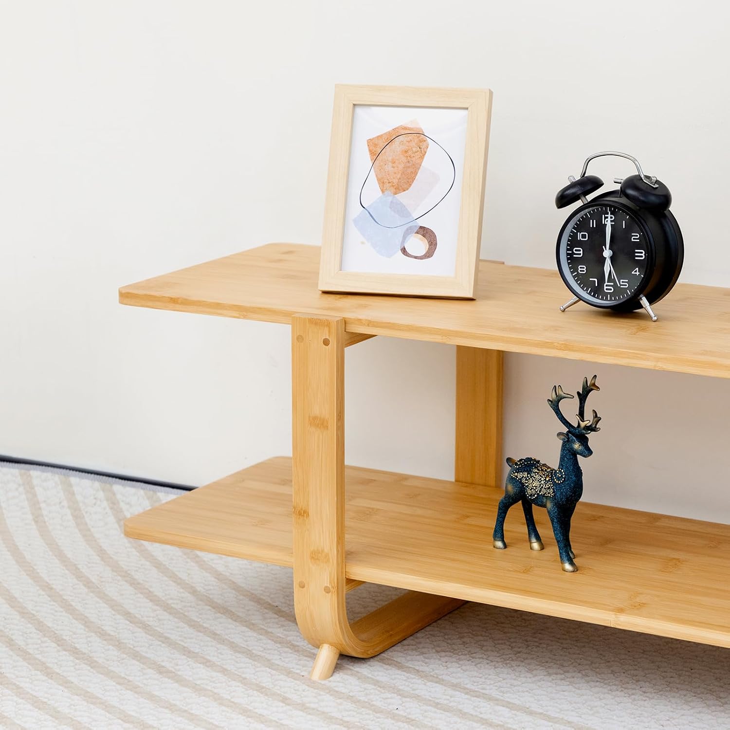 HollyHOME Bamboo TV Stand with Storage for TVs up to 65'', Modern Entertainment Center with 2 Open Shelf, Accent TV Media Console Table for Living Room, Bedroom, 55'(L), Burlywood