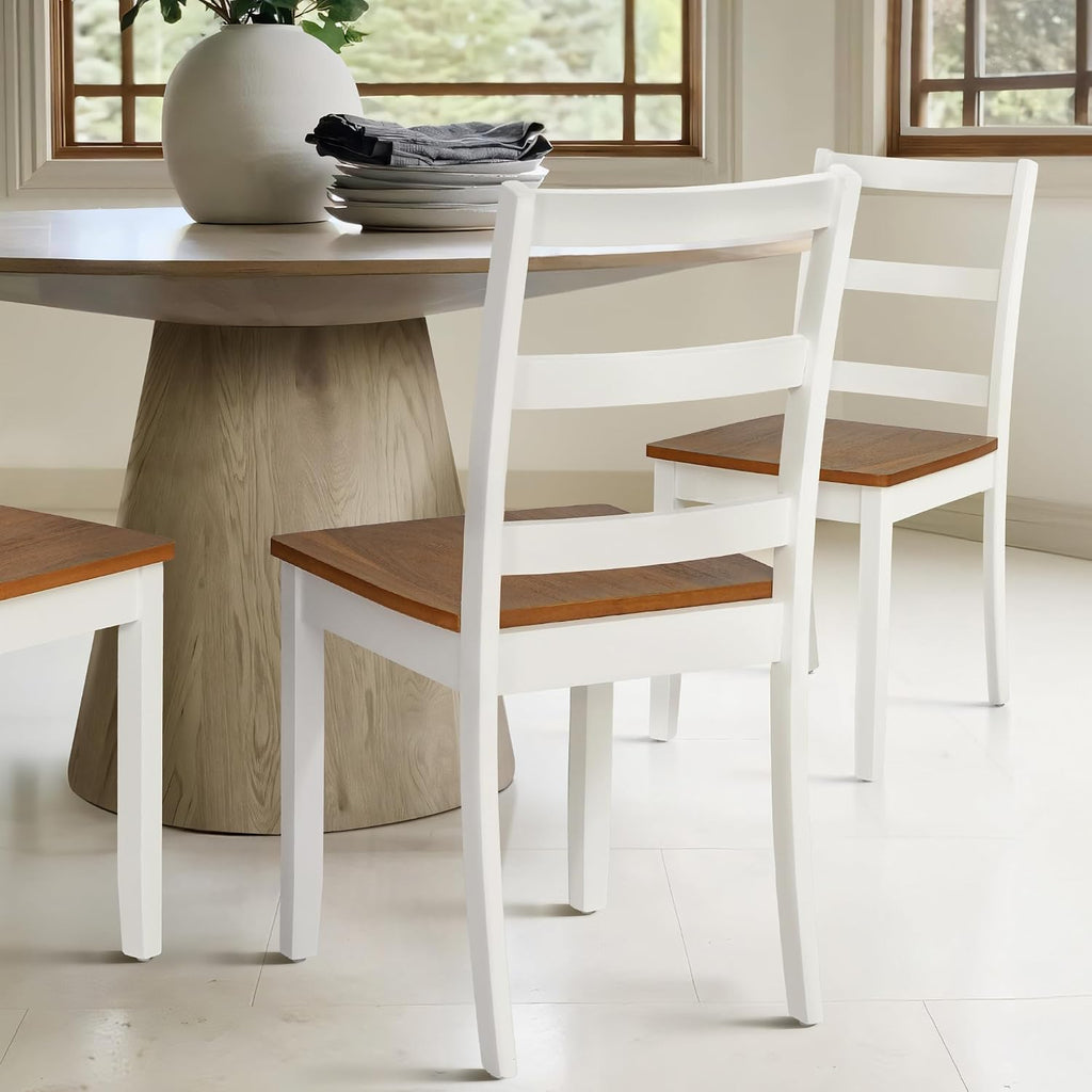 Comfy to go Wooden Dining Room Chairs Set of 2, Mid-Century Modern Farmhouse Kitchen Chair, Cutout High Back Side Chairs, Armless Decorative Chair for Living Room Bedroom Dining Room, White
