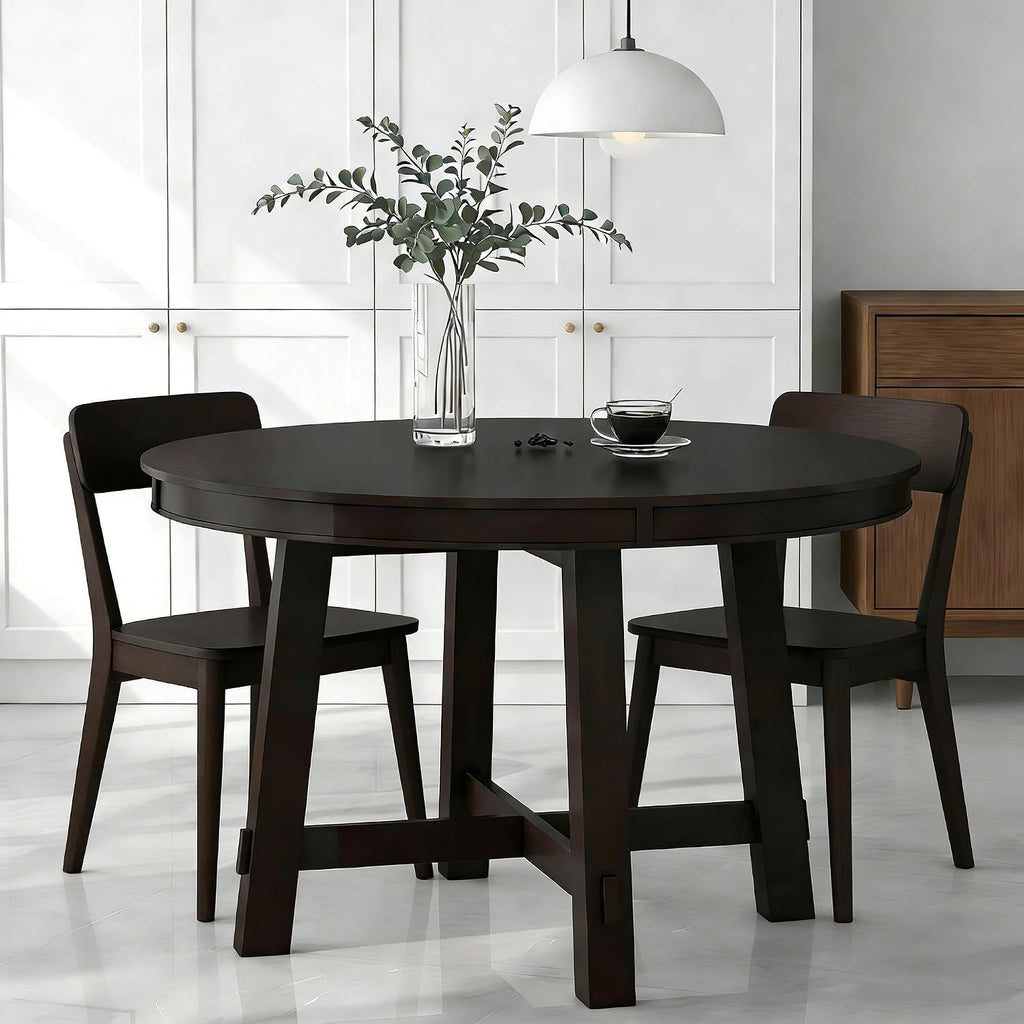 Bellemave 42'-58' Extendable Dining Table for 4-6, Solid Wood Oval Dining Kitchen Table with Removable Leaf, Farmhouse Circle Desk for Kitchen Living Room Space Saving (Espresso)