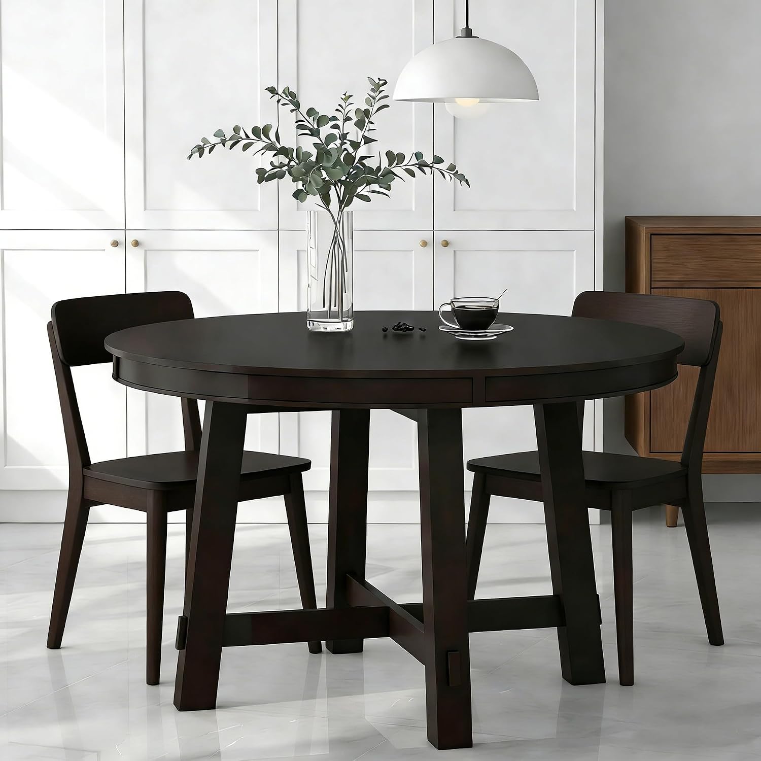 Bellemave 42'-58' Extendable Dining Table for 4-6, Solid Wood Oval Dining Kitchen Table with Removable Leaf, Farmhouse Circle Desk for Kitchen Living Room Space Saving (Espresso)