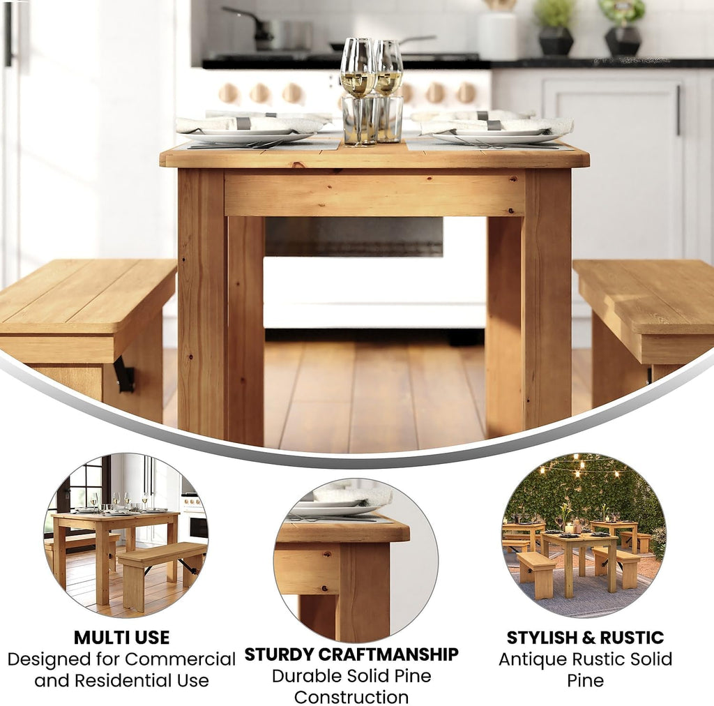 Flash Furniture HERCULES 46' x 30' Rectangular Light Natural Solid Pine Farm Dining Table