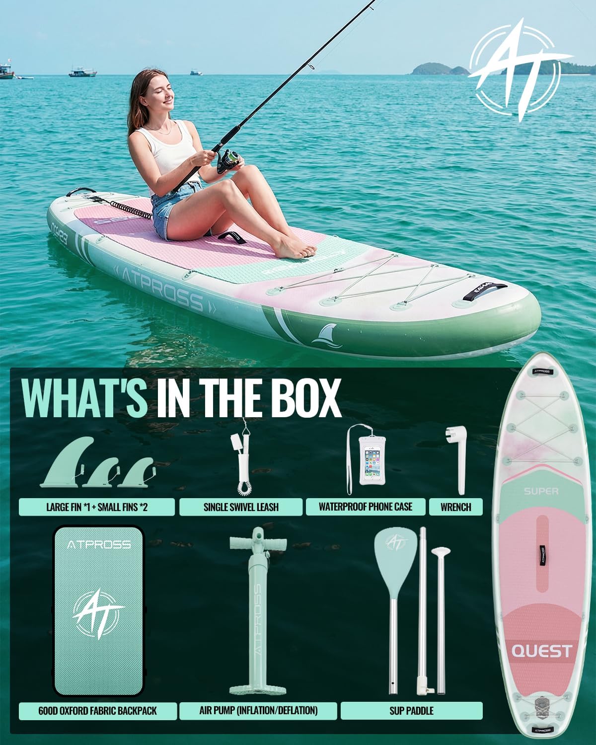 10'6''x33''Inflatable Stand Up Paddle Board, 400lbs Extra Wide Stand Up Paddleboard with Kayak Seat, Anti-Slip EVA Deck Premium SUP Accessories Kit, Non-Slip Stable Deck Boat