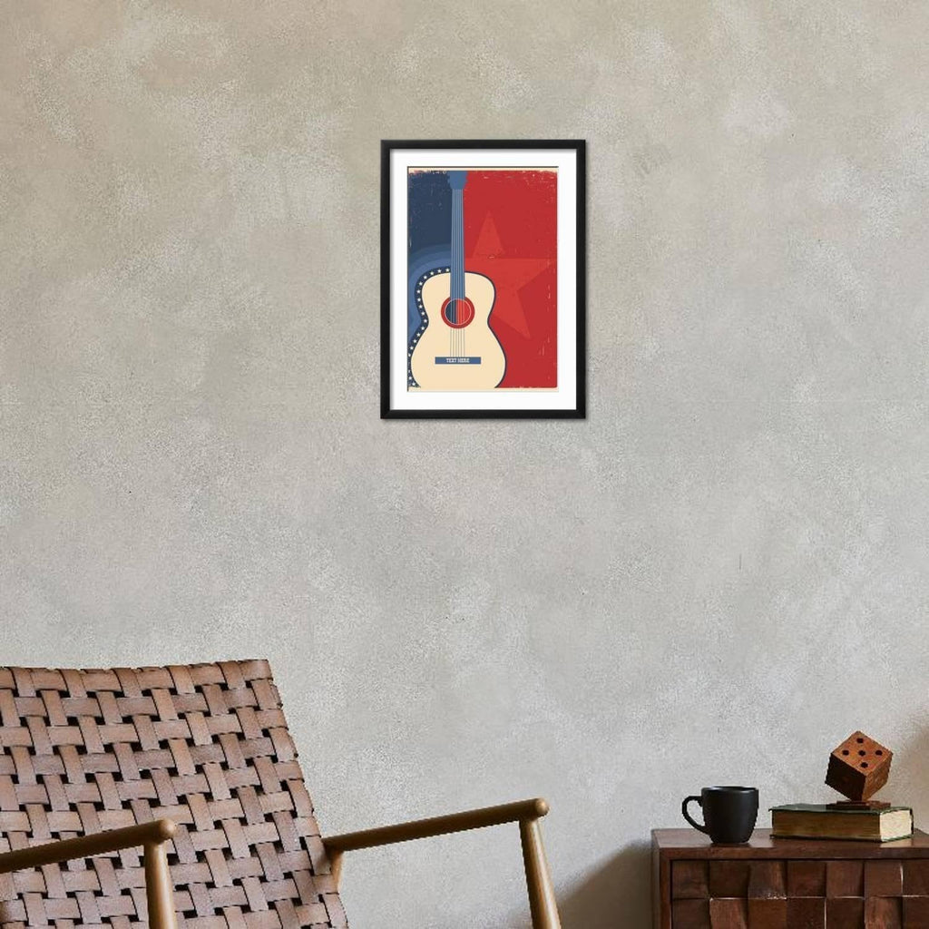 ART.COM Wall Art Print Country Music Poster with Guitar on Old Paper Texture on Black Frame by Tancha, 16' x 22'
