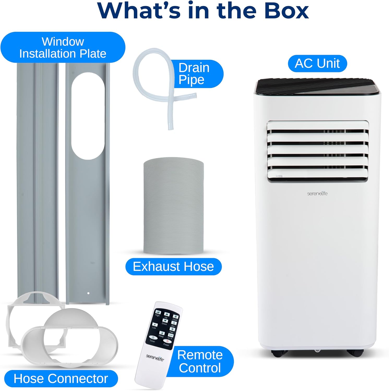 SereneLife 10000 BTU Portable Air Conditioner - Free-Standing A/C Unit w/Cooling, Dehumidifier & Fan, Energy Efficient, 320 Sq. Ft. Coverage, Includes Window Mount Kit & Wheels, 11x11x27 IN (White)