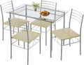 VECELO Dining Table Set for 4, 5-Piece Glass Kitchen Table with Chairs for Small Space, Breakfast Nook, Space-Saving, Silver