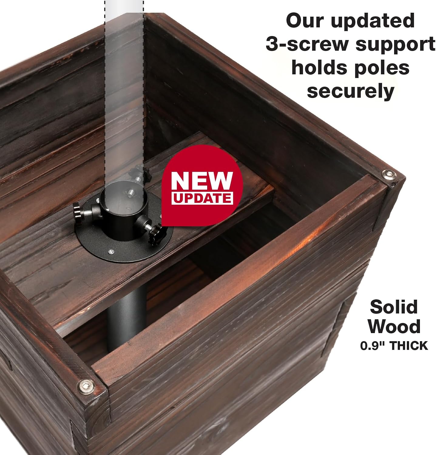 Extra Large Decorative Wooden Planter with Universal Pole Support for String Light Poles, Umbrellas, Bird Feeders. Solid Wood Outdoor Garden Patio Box for Plants or Flowers, 17'x17'x18', Brown
