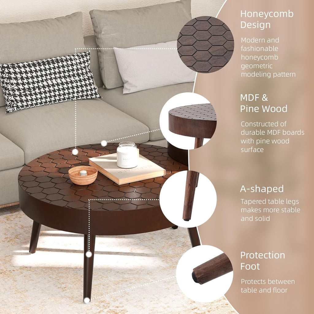 SUNBURY Coffee Table Set, Morden Round Coffee Table Set of 2, 18' Farmhouse Living Room Nesting Tables, Livingroom Table Set