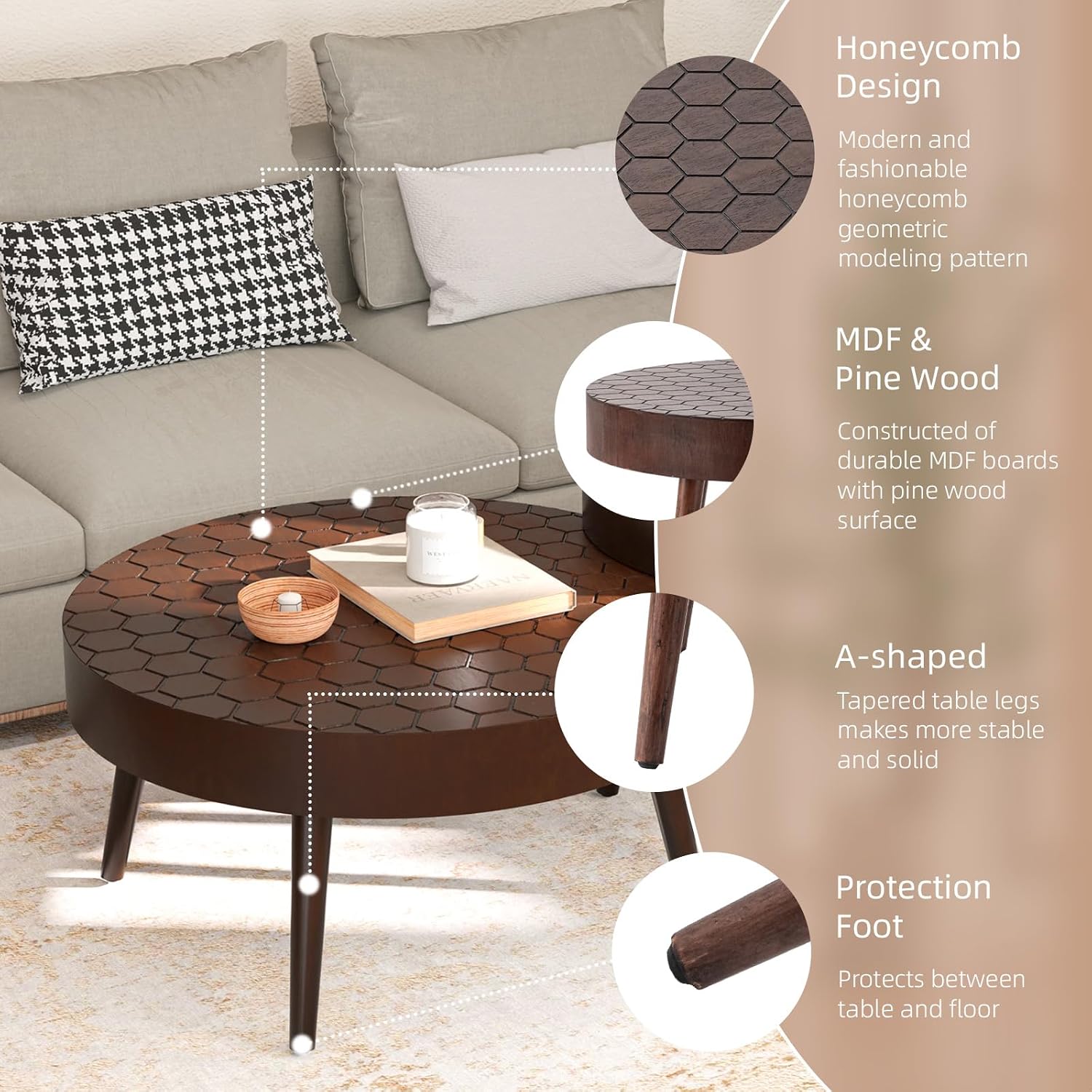 SUNBURY Coffee Table Set, Morden Round Coffee Table Set of 2, 18' Farmhouse Living Room Nesting Tables, Livingroom Table Set