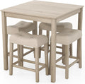 Giantex 5-Piece Bar Table Set with 35'x35 Square Table, 18'x11 Padded Stools, Rubber Wood Legs, Footrest, Bar Table and Chairs Set for Kitchen, Dinette, Small Space, Dining Table Set for 4