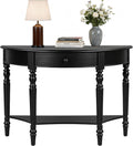 LKTART Farmhouse Half Moon Console Table with Solid Pinewood Frame and Legs,Modern Entryway Table,Small Sofa Table Behind Couch for Living Room,Hallway,Foyer (Black,39')