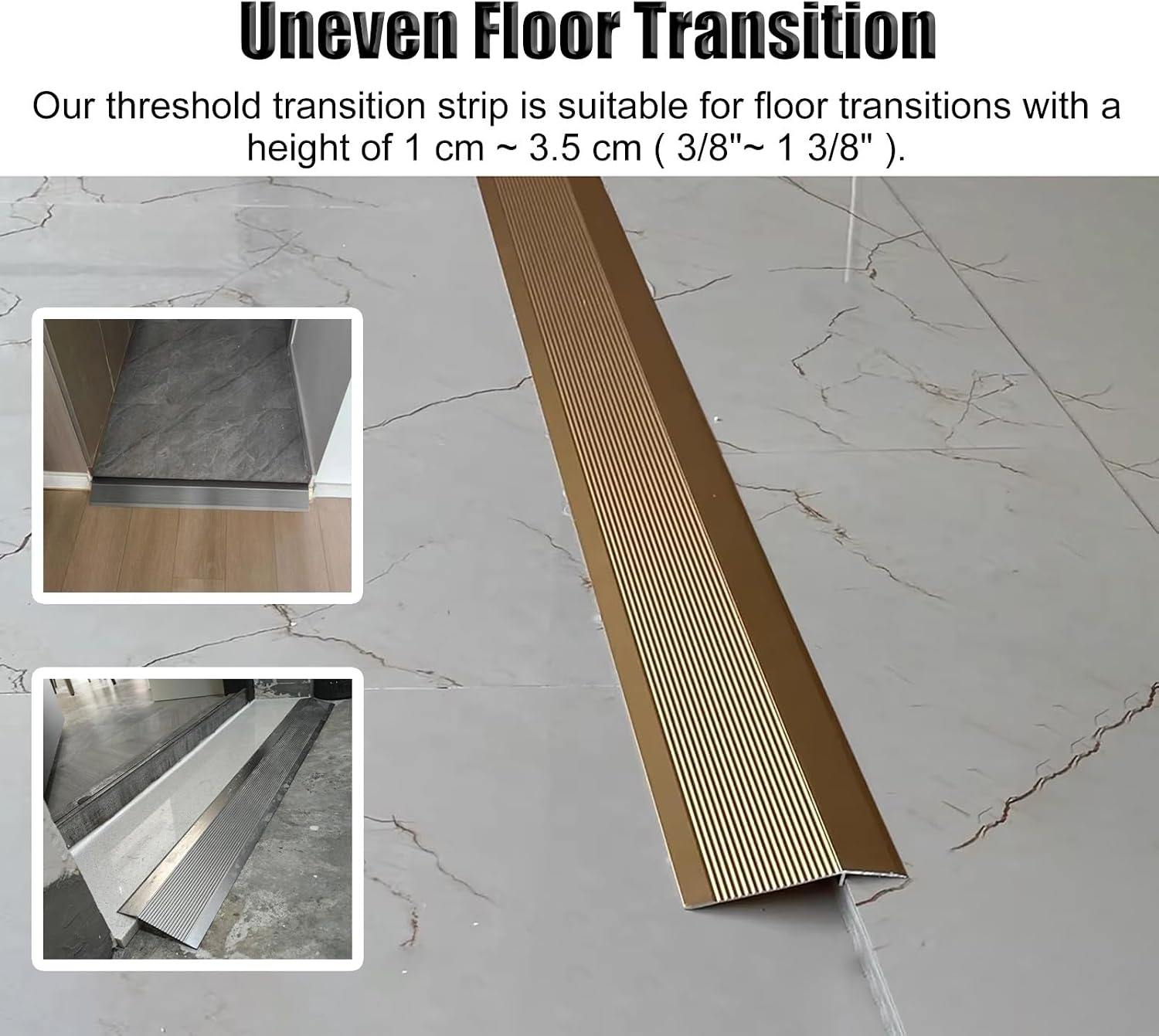 Vibeo Threshold Strip 90 100 110 120 130 140 150 Cm Long Uneven Floor Transition Strip, Aluminum Door Threshold Strips for High Drop, Anti Slip Edging Trim Bar(Black,120cm(47 1/4'))