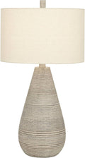 360 Lighting Julio Modern Table Lamp 30' Tall Natural Gray Textured Ceramic Off-White Oatmeal Fabric Drum Shade Decor for Living Room Bedroom House Bedside Nightstand Home Office Family