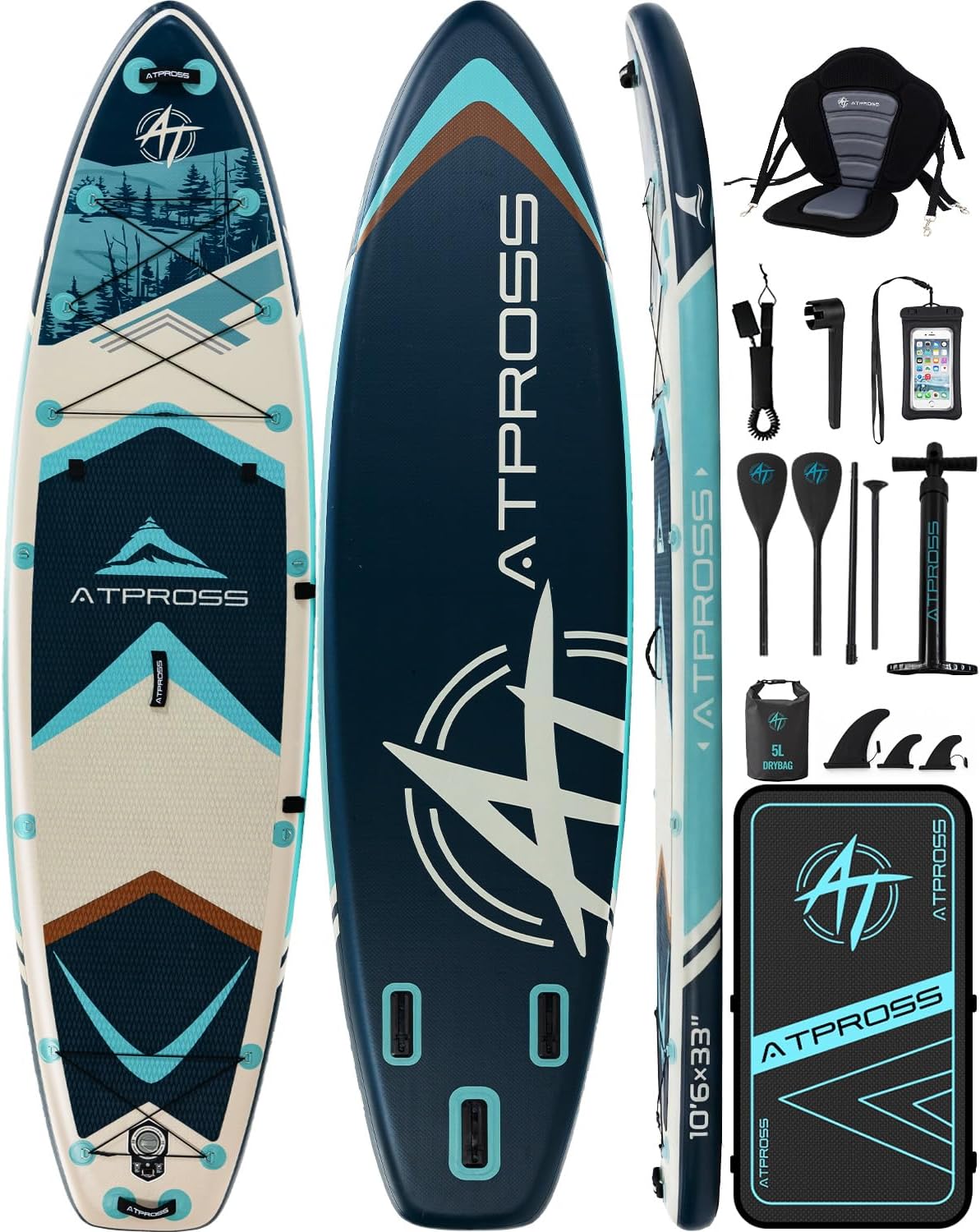 10'6''x33''Inflatable Stand Up Paddle Board, 400lbs Extra Wide Stand Up Paddleboard with Kayak Seat, Anti-Slip EVA Deck Premium SUP Accessories Kit, Non-Slip Stable Deck Boat