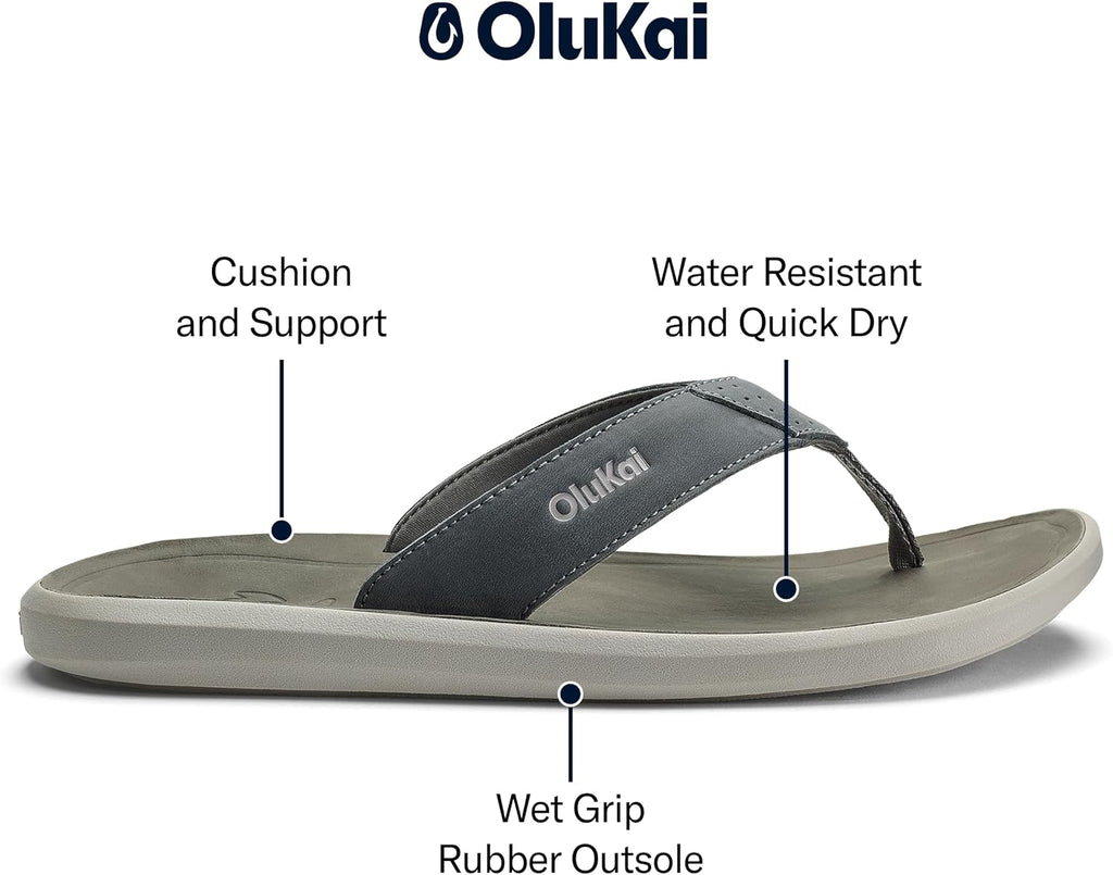 OLUKAI Pili Men's Leather Sandals, Sleek & Versatile Design, Comfortable & Waterproof Straps, Arch Support & Everyday Wear