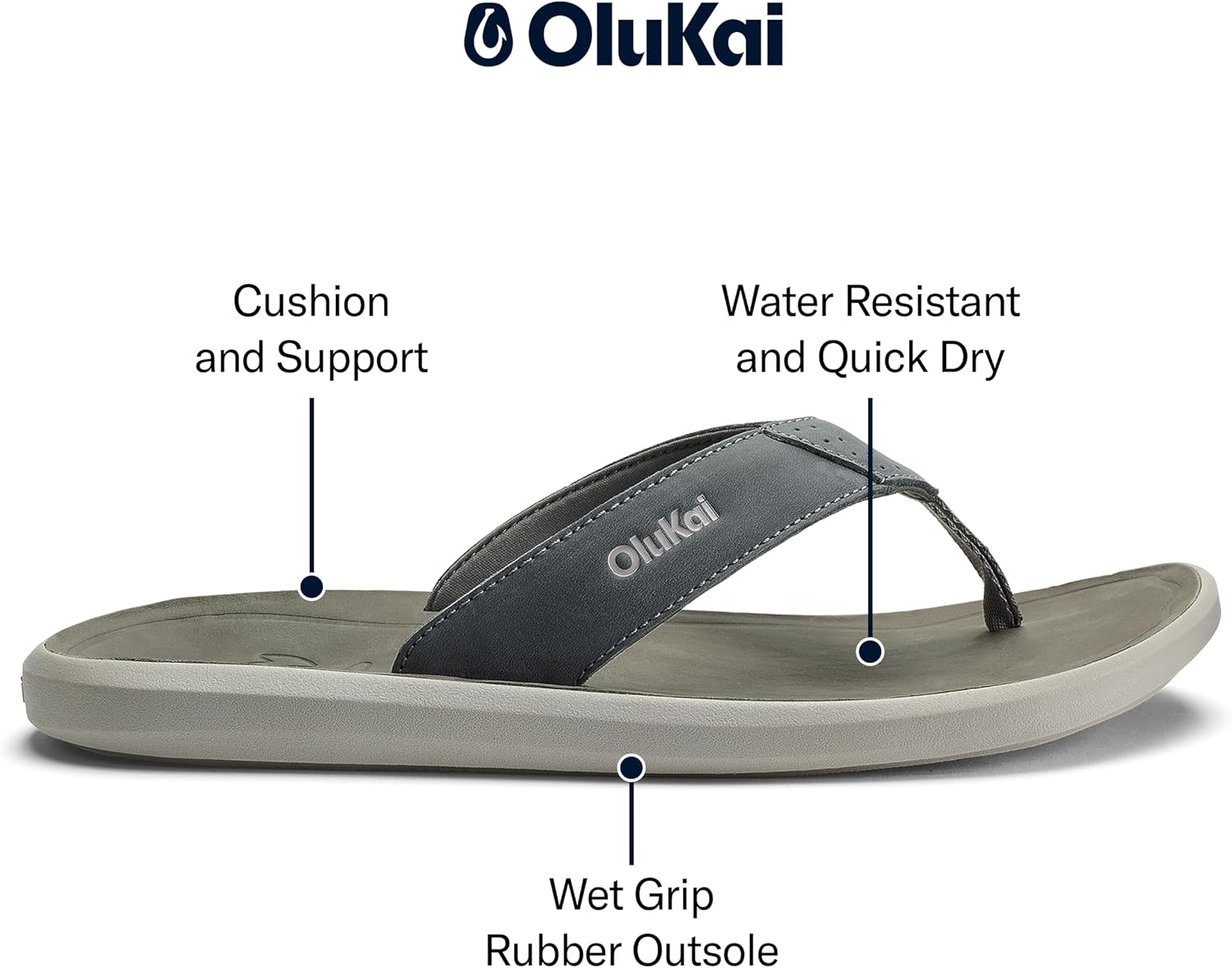 OLUKAI Pili Men's Leather Sandals, Sleek & Versatile Design, Comfortable & Waterproof Straps, Arch Support & Everyday Wear