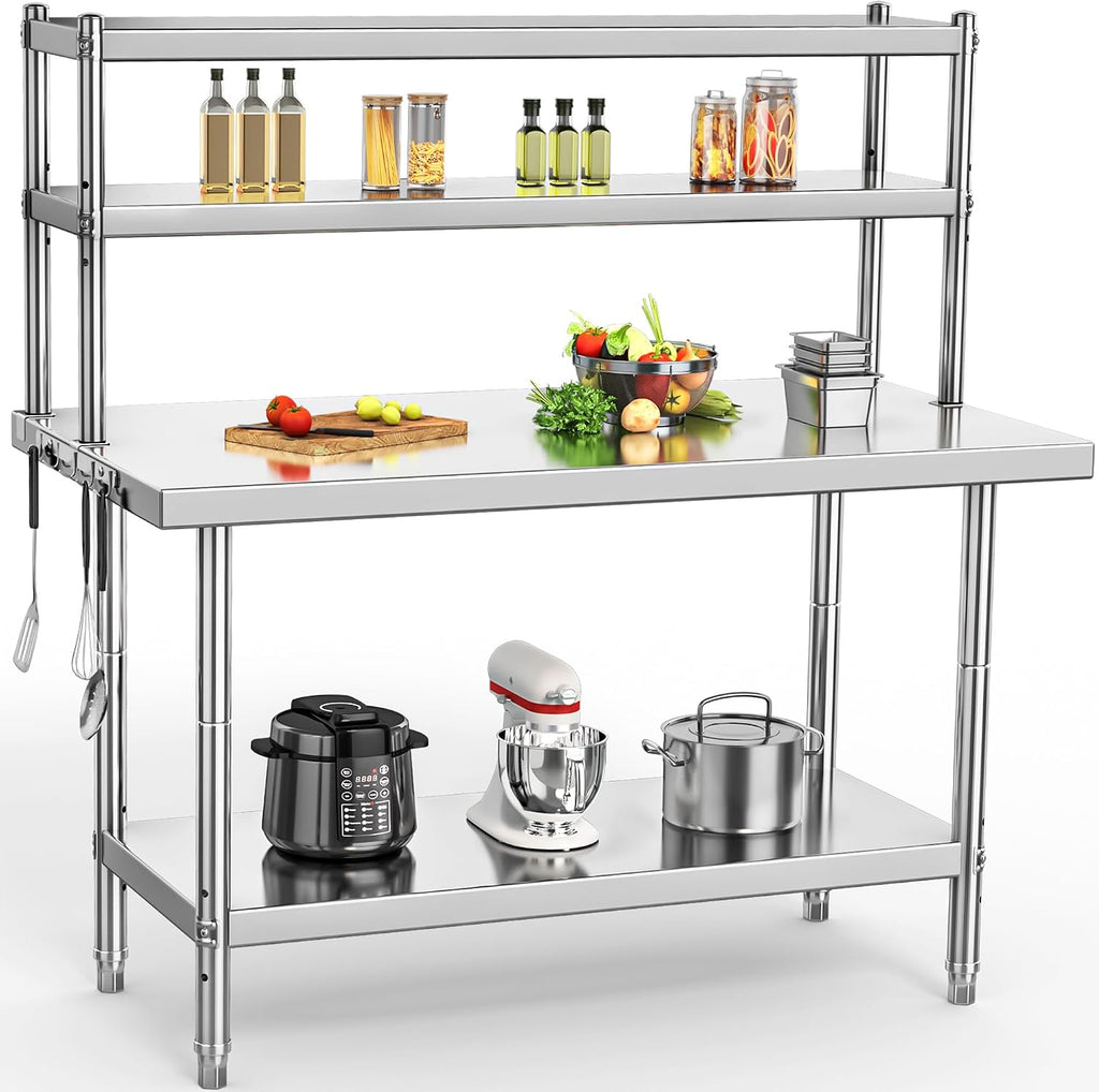 YITAHOME NSF Stainless Steel Table with Overshelves, 42' X 24' Work Table with 42' X 12' Shelf, Metal Table Prep Table for Home Kitchen Restaurant Garage Warehouse