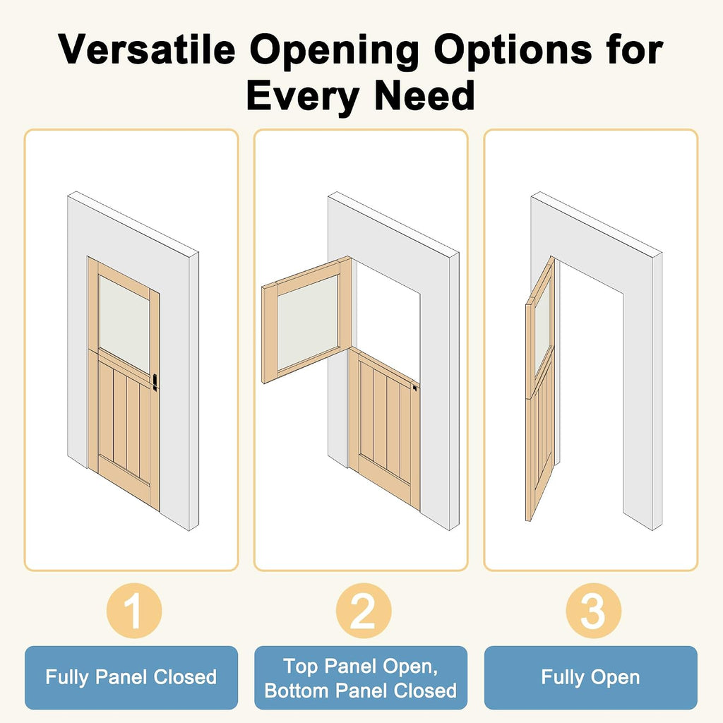 32' x 80' Exterior Prehung Dutch Entry Door (Front/Outside) - 1.75' Pine with 4-Lite Glass,Interior Doors Slab for Home Entryway/Back w/4 Hinges+1 Latch +1 Slab+1 Lock Set +1 Jamb