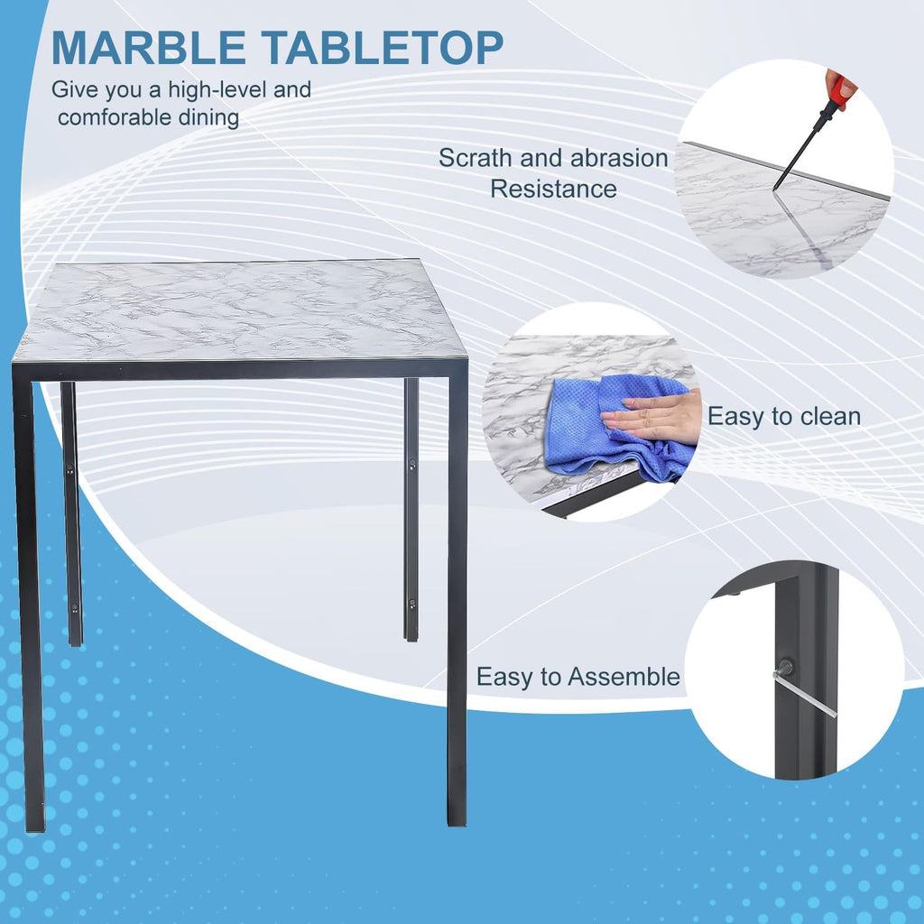 PayLessHere Dining Table and Chairs Set, Modern Rectangular Marble Table top with 4 Chairs PU Leather for Dining Room and Kitchen, White Marble