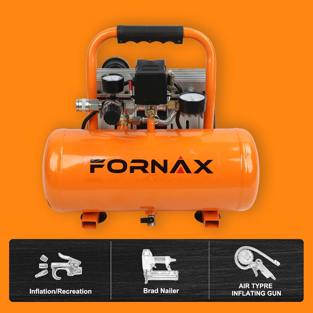 FORNAX Air Compressor, 2 Gallon Oil-Free Portable Compressor, 120V 1HP, 2.2 CFM @ 90 PSI, Max 125 PSI, 65dB Ultra Quiet Portable Compressor for Tire Inflation, Auto Repair, Spray Painting