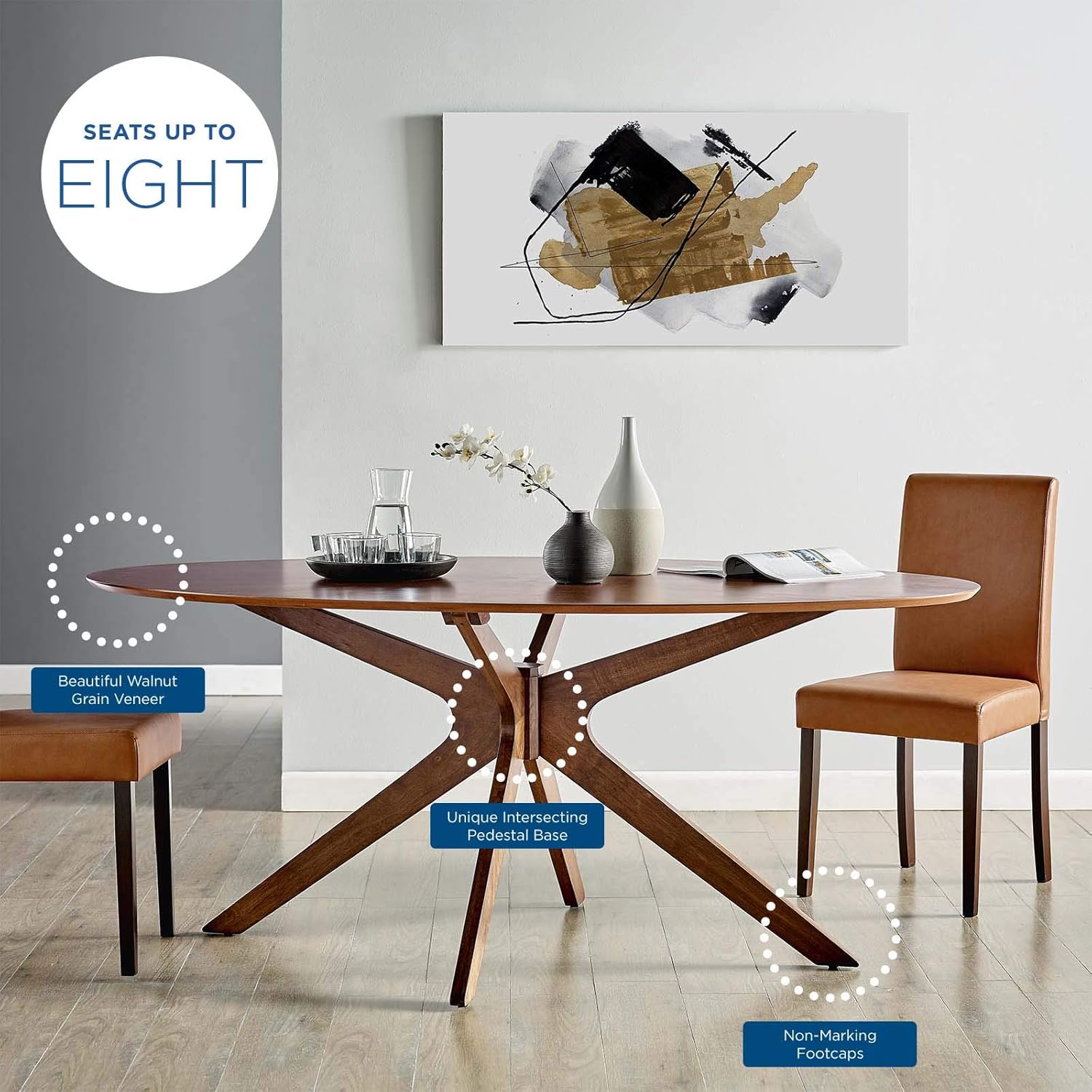 Modway Crossroads 71' Oval Wood Dining Table, Walnut
