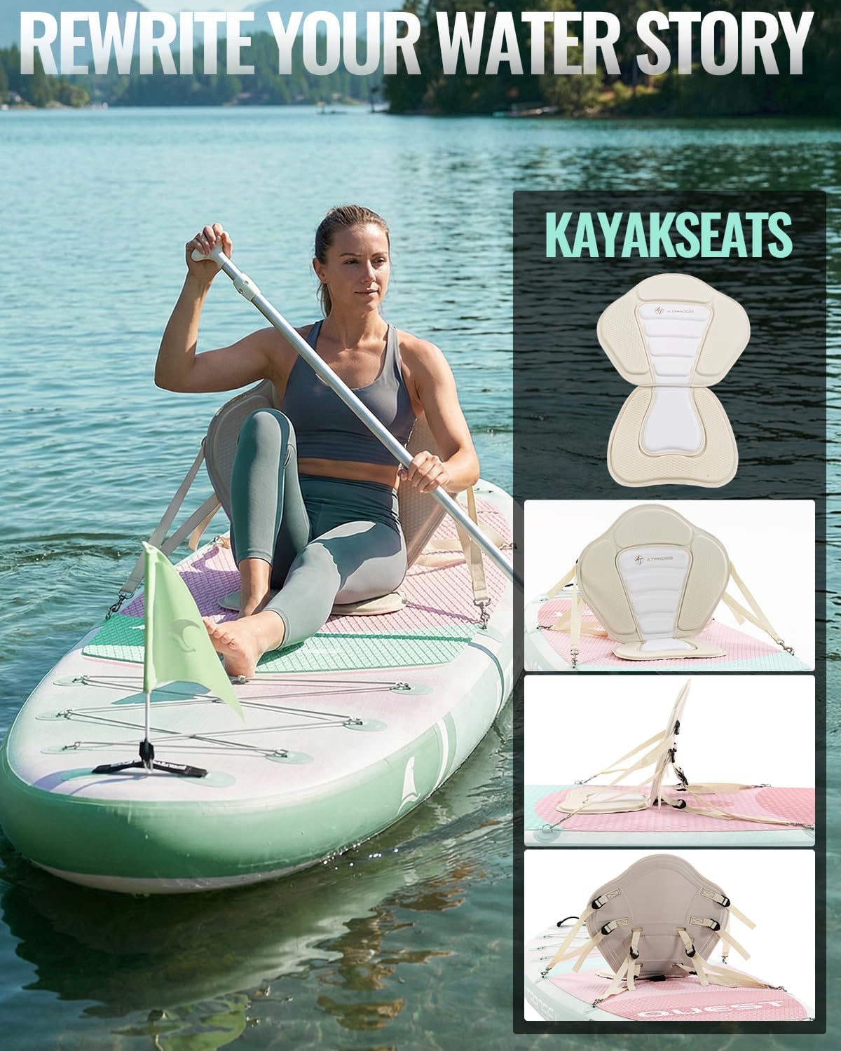 10'6''x33''Inflatable Stand Up Paddle Board, 400lbs Extra Wide Stand Up Paddleboard with Kayak Seat, Anti-Slip EVA Deck Premium SUP Accessories Kit, Non-Slip Stable Deck Boat