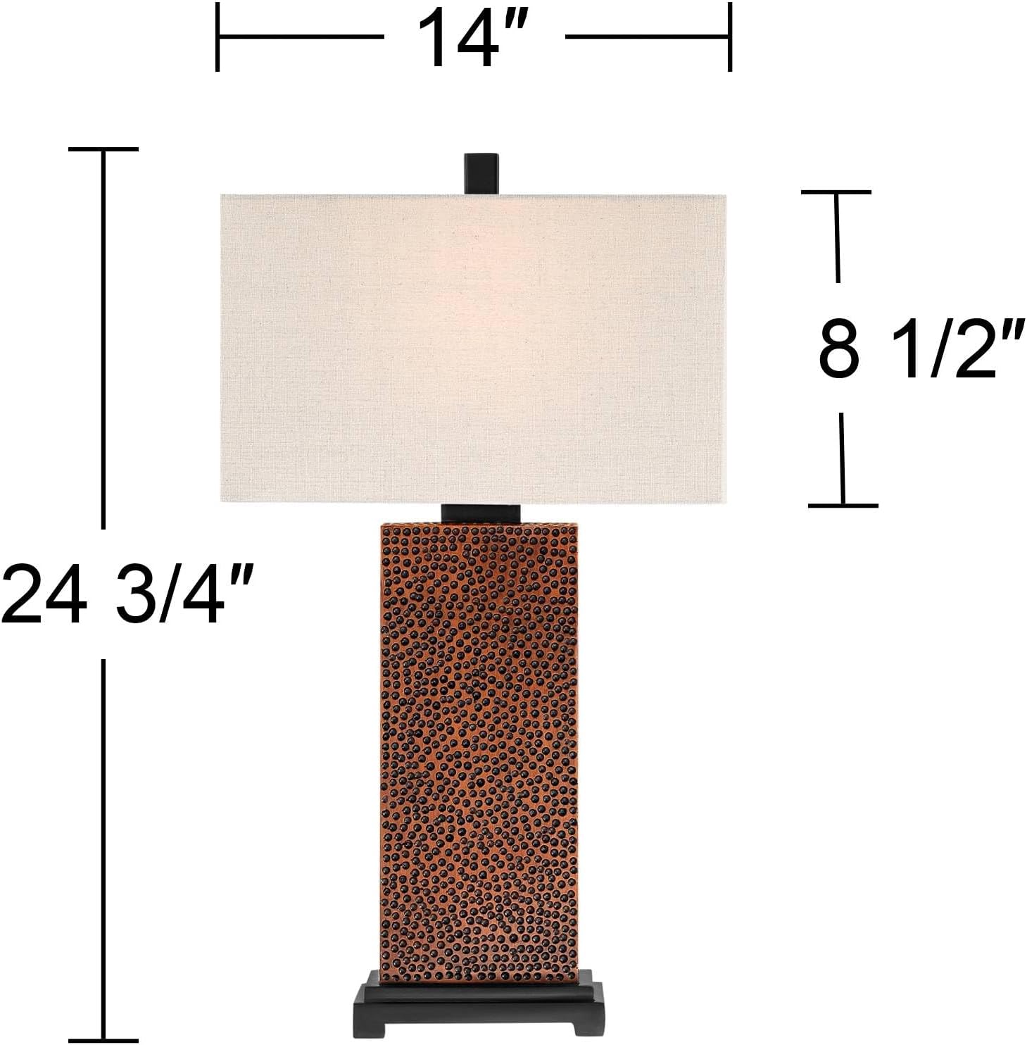 360 Lighting Caldwell Rustic Farmhouse Table Lamps 24.75' Tall Set of 2 Bronze Hammered Textured Fabric Rectangular Shade for Bedroom Living Room House Home Bedside Nightstand Office Family