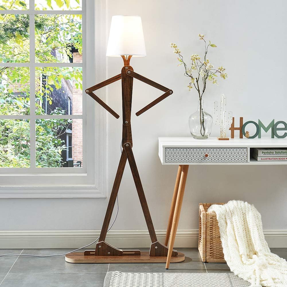 Cool Decorative Tall Floor Lamp Wood Swing Arm Standing Corner Reading Lights for Kids Bedroom Living Room Farmhouse - LED Bulb Included (Teak)