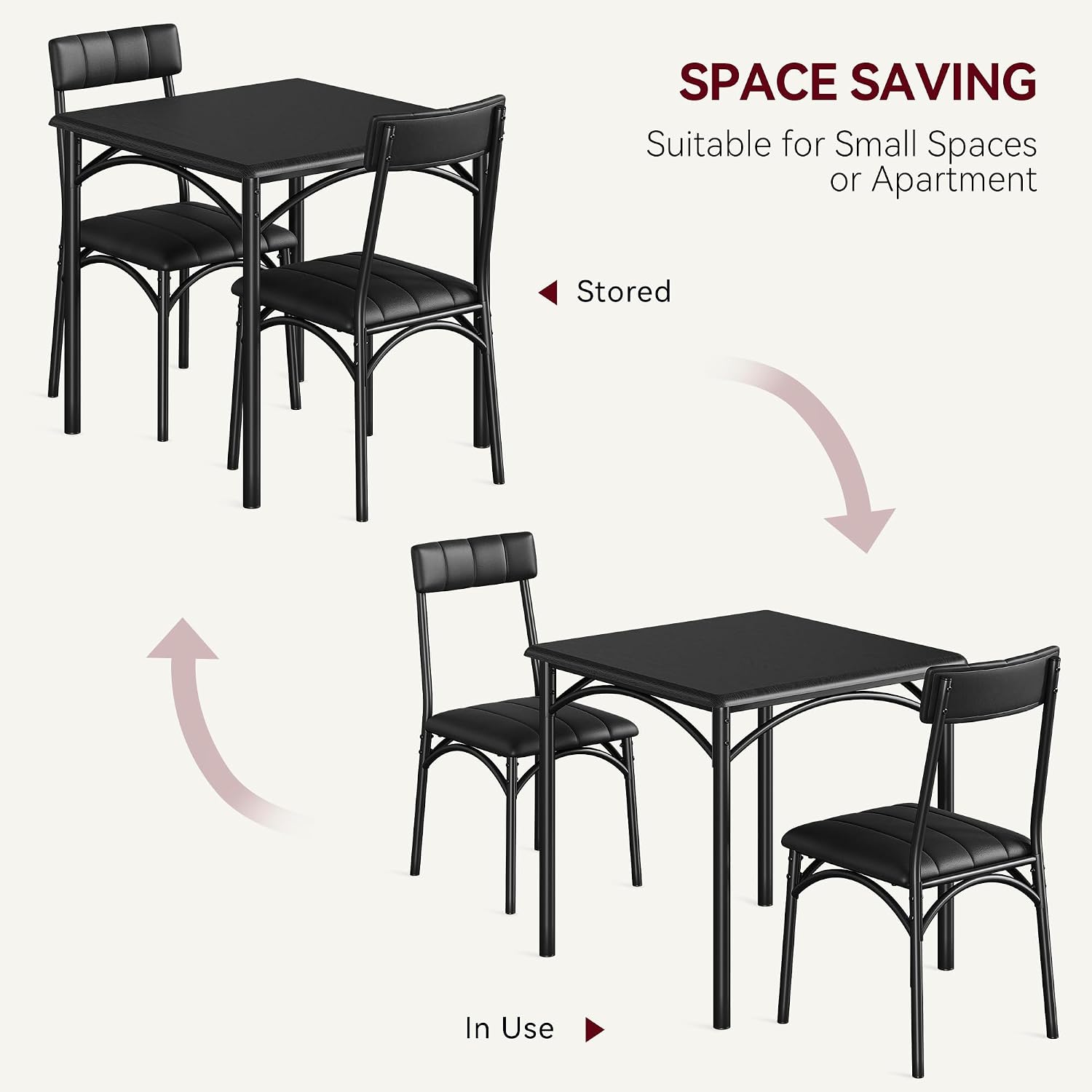 GAOMON Dining Table Set for 2, Kitchen Table and Chairs for 2 with Upholstered Chairs, 3 Piece Dining Room Table Set, Square Kitchen Table Set for Small Space, Apartment, Studio, Rustic Black