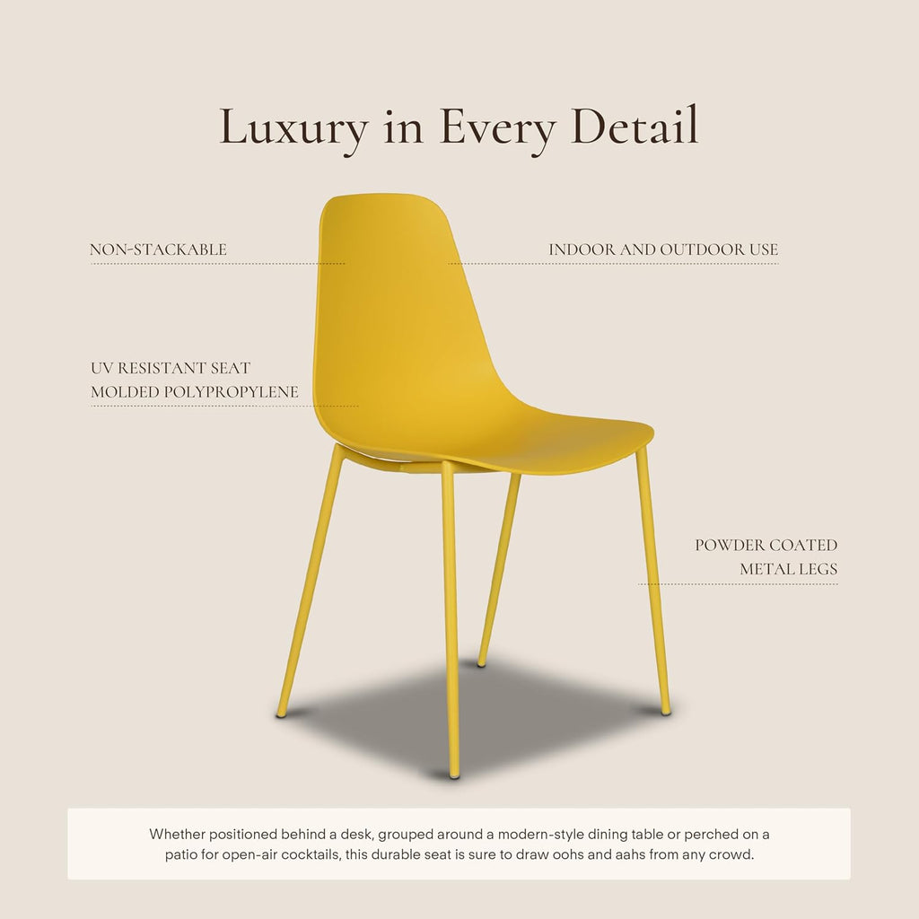 Poly & BARK Isla Modern Kitchen Chairs Set of 4 - Plastic Dining Chair with Metal Legs - Quick Assembly Simple Cafe Chairs Plastic for Indoor or Outdoor - Sunburst Yellow