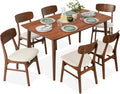 Best Choice Products 7-Piece Wooden Dining Room Table Set, Mid-Century Modern, Kitchen Table w/ 6 Chairs, Upholstered Cushions, Curved Backrests, Rounded Table Corners - Walnut/Cream