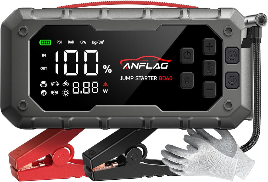 10-in-1 Car Jump Starter with Air Compressor, 8000A 160PSI Jump Starter Jump Box(All Gas/14L Diesel), PD65W Charging Battery Jumper Starter Portable Jumper Cable with 160W DC, Gloves, Lights
