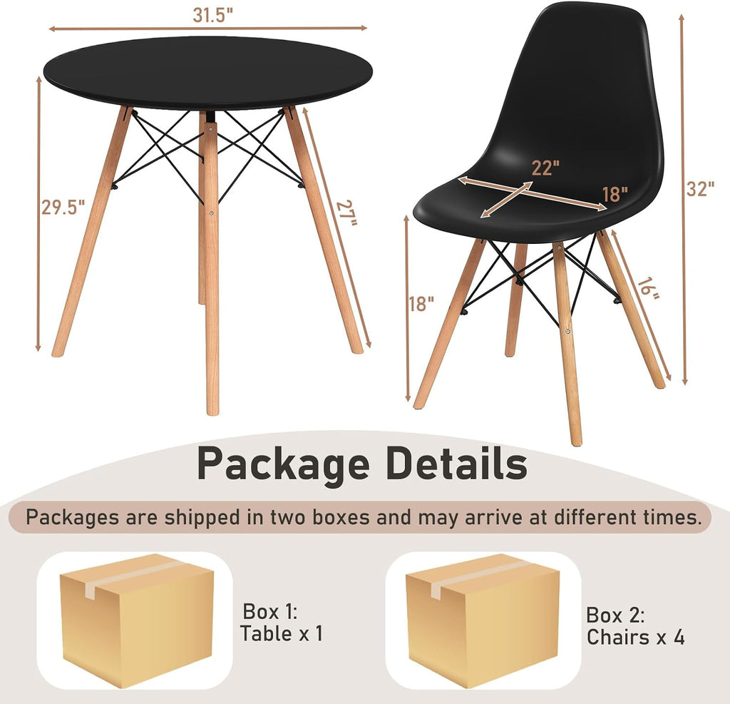 Tangkula Round Dining Table Set for 4, Modern Circle Kitchen Table & 4 Chairs with Ergonomic Seats and Solid Wood Legs, 5-Piece Dining Room Set for Small Spaces, Kitchen, Living Room
