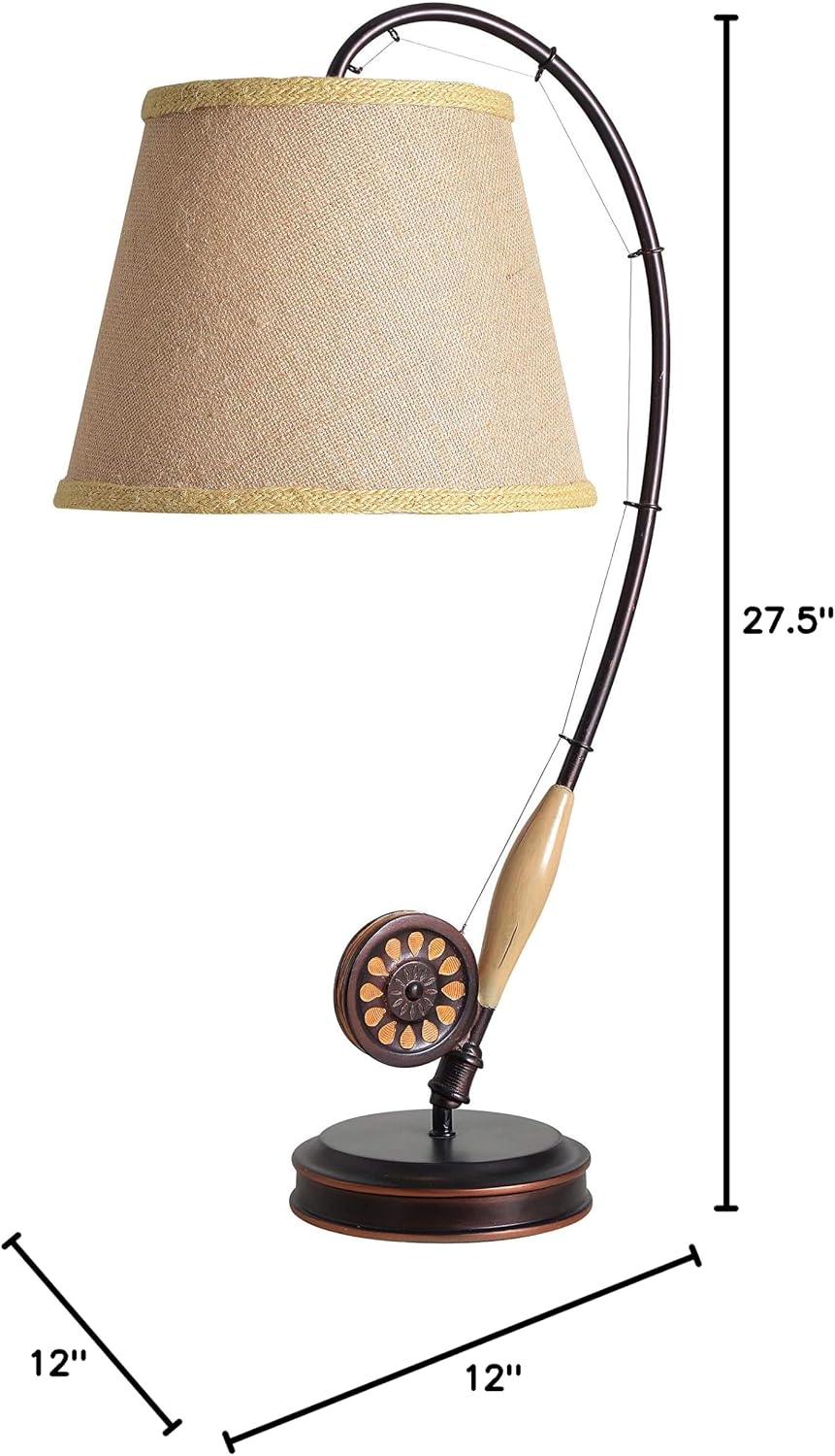 Kenroy Home 32193ORB Fly Rod Table Lamp with Oil Rubbed Bronze w/Wood Accent Finish, Rustic Style, 27.5' Height, 12' Width, 14.5' Depth