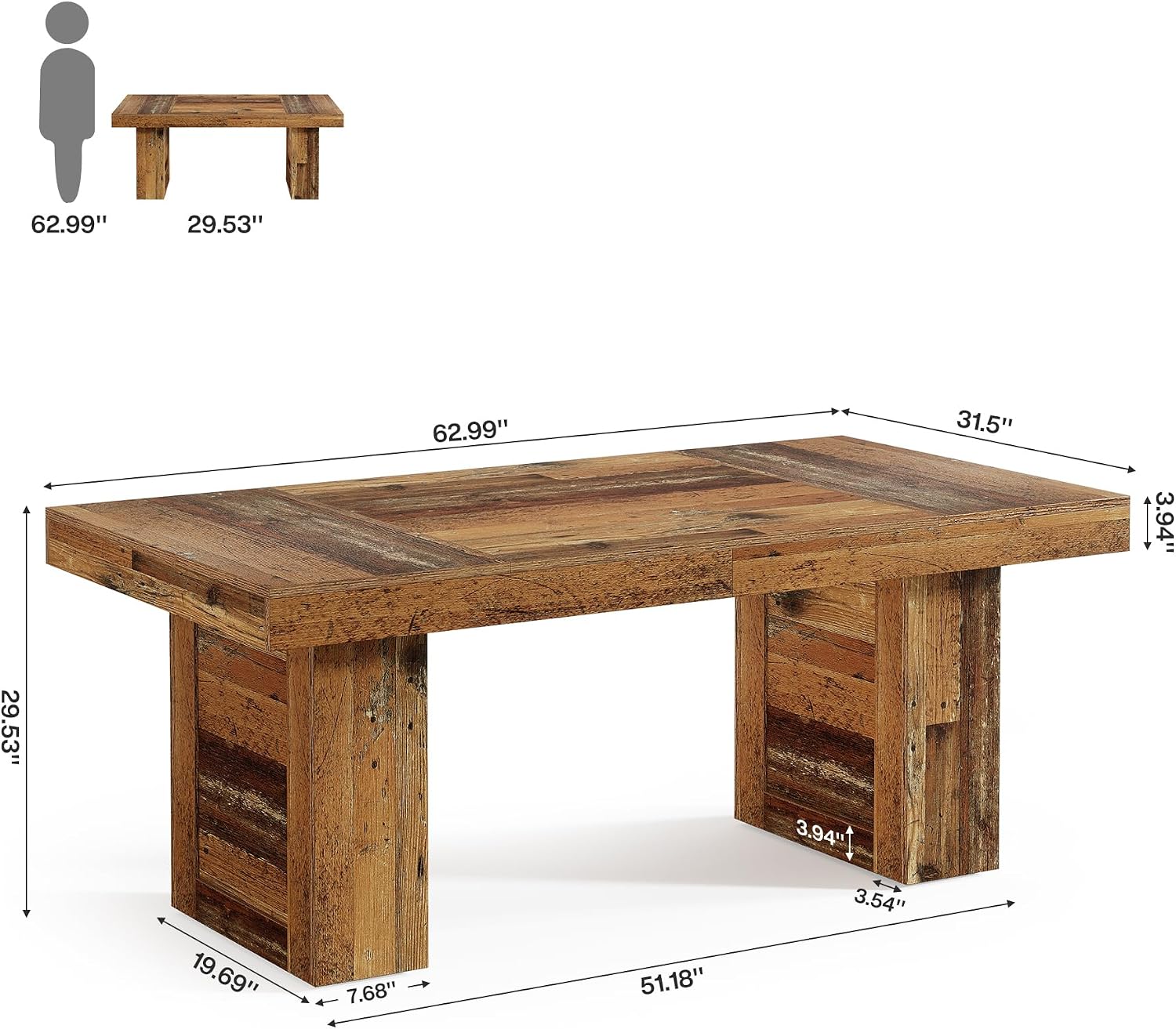 Tribesigns 63'' Farmhouse Dining Table for 6, Rectangle Wooden Kitchen Table with Heavy-Duty Legs, Rustic Large Dining Room Furniture for Family Meals, Banquets & Dinner Parties, Distressd Brown