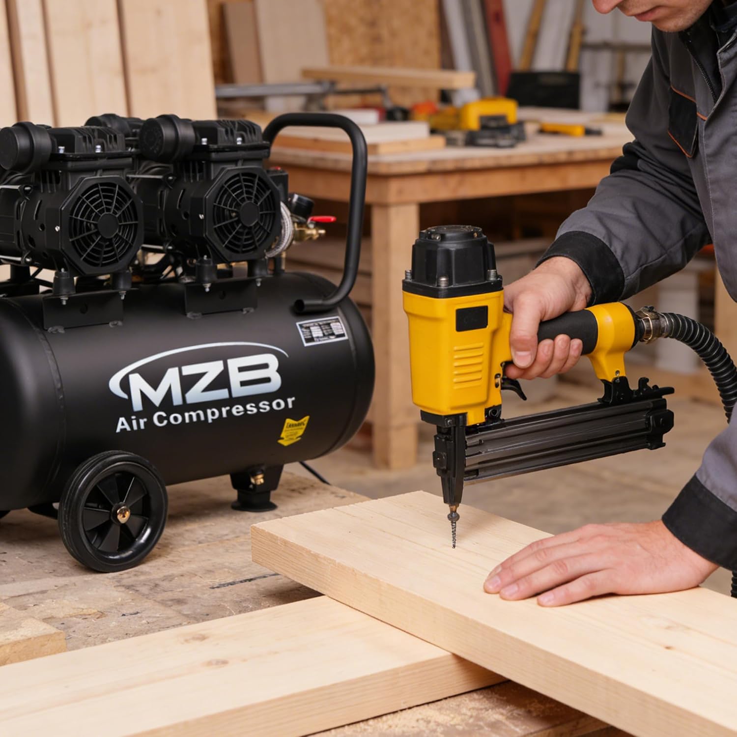 13.2 Gallon Ultra Quiet Air Compressor 115PSI Steel Tanks 70dB Noise Level Oil Free Air Compressor