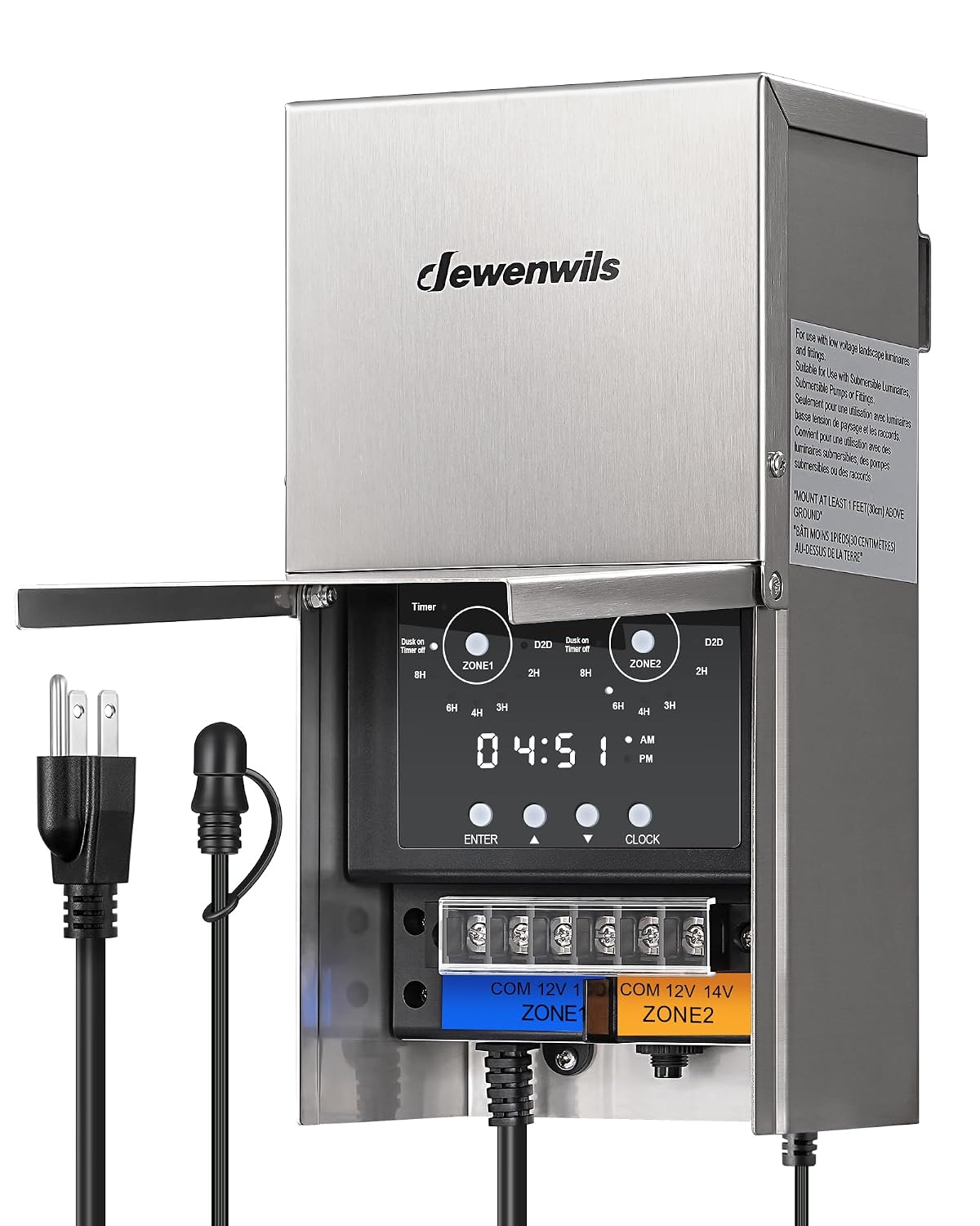 DEWENWILS 300W Low Voltage Landscape Transformer, Multi Zone, Low Voltage Transformer with Photocell Sensor & Timer, 120V to 12V/14V, Weatherproof for Deck Light, Pool Light, ETL Listed