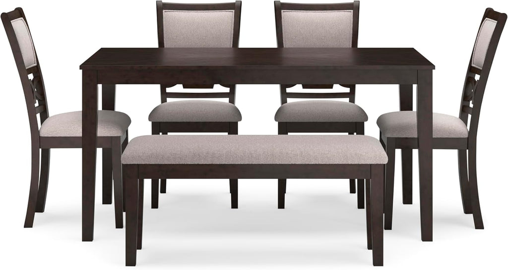 Signature Design by Ashley Langwest Dining Room Table Set, 4 Upholstered Chairs and Bench, Seats 6, Cushioned Seats, Wood, Cherry Brown