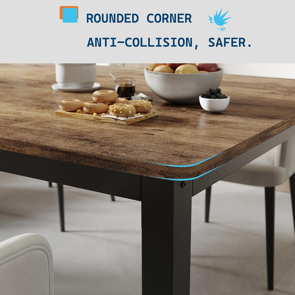 GarveeHome 78.7 in Industrial Dining Table for 6, Wooden Long Dinner Table with Mortise Tenon Design, Kitchen Table with Sturdy Metal Legs, for Dining Room Home Office Living Room, Retro