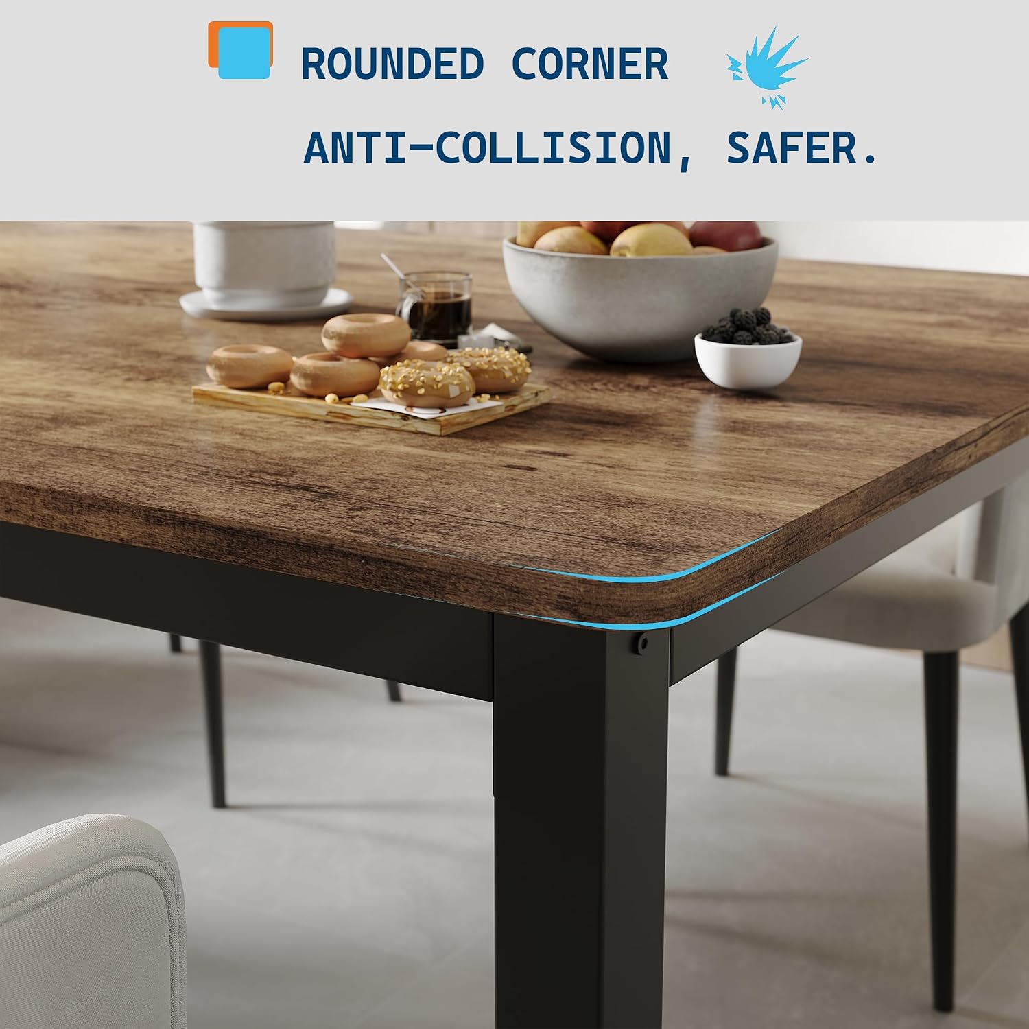 GarveeHome 78.7 in Industrial Dining Table for 6, Wooden Long Dinner Table with Mortise Tenon Design, Kitchen Table with Sturdy Metal Legs, for Dining Room Home Office Living Room, Retro