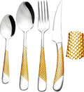 Gold Silverware Set 32 Piece Flatware Cutlery Set Service for 8,18/10 Stainless Steel Heavy Duty Hammered Handle Mirror Polished Dishwasher Safe Luxury Unique Utensil Sets for Home Kitchen Wedding