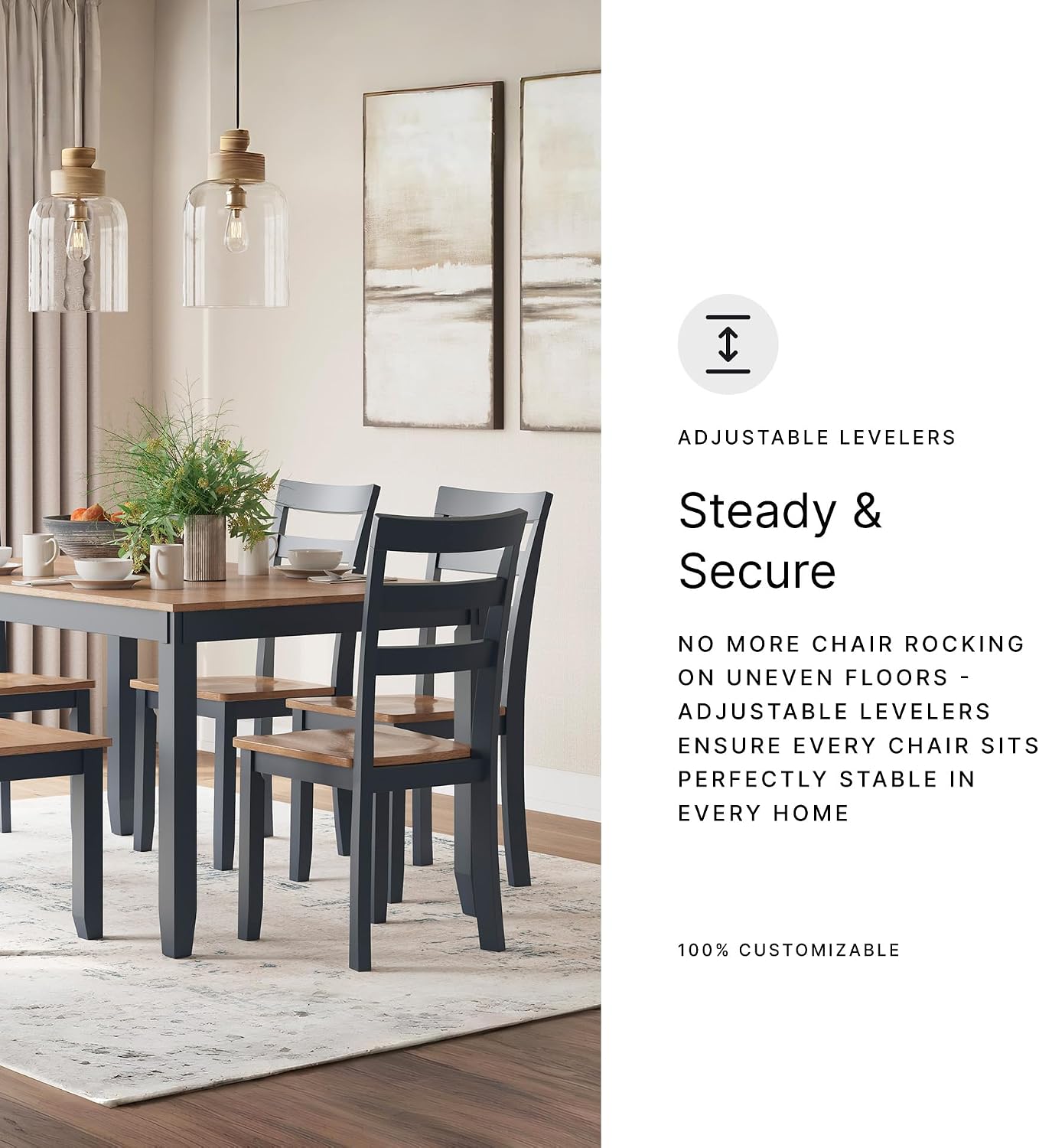 Signature Design by Ashley Gesthaven Casual Dining Room Table Set with 4 Chairs and Bench, Set of 6, Mango Wood, 30.25' Table Height, Blue & Light Brown