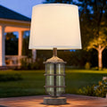 Outdoor Table Lamp, Farmhouse Lamp for Patio Table Decor with Cord, Rustic Table Light with Seeded Glass, 23.5' Plug-in Outdoor Lamps for Patio Waterproof, LED Bulb Included (Antique White Color)
