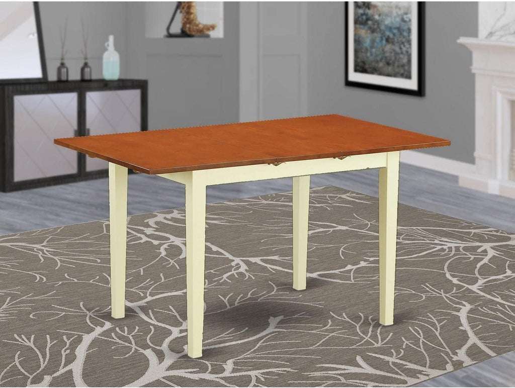 East West Furniture NFT-WHI-T Norfolk Kitchen Dining Table - a Rectangle Wooden Table Top with Butterfly Leaf, 32x54 Inch, Buttermilk & Cherry